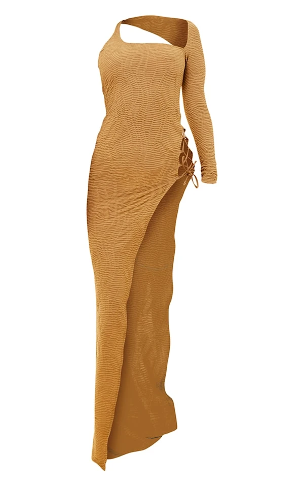 Robe De Plage Asymétrique Longue Texturée Café Au Lait à Taille Basse 5 Robe De Plage Asymétrique Longue Texturée Café Au Lait à Taille Basse – Image 5