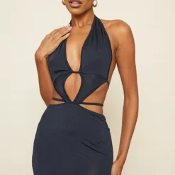 Robe Très Moulante Noire à Dos Nu Noué