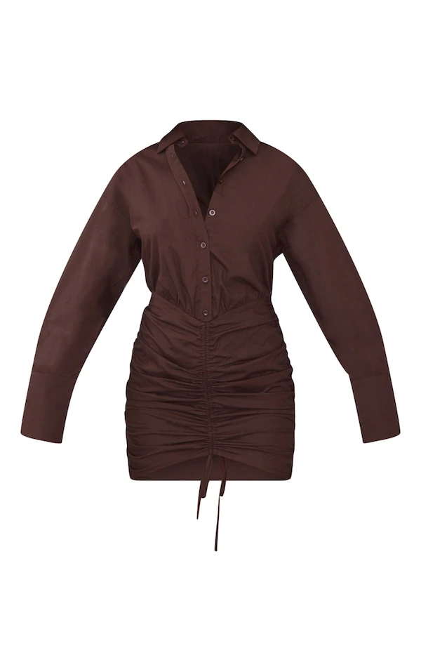 Robe Moulante Style Chemise Oversize Froncée Chocolat 5 Robe Moulante Style Chemise Oversize Froncée Chocolat – Image 5