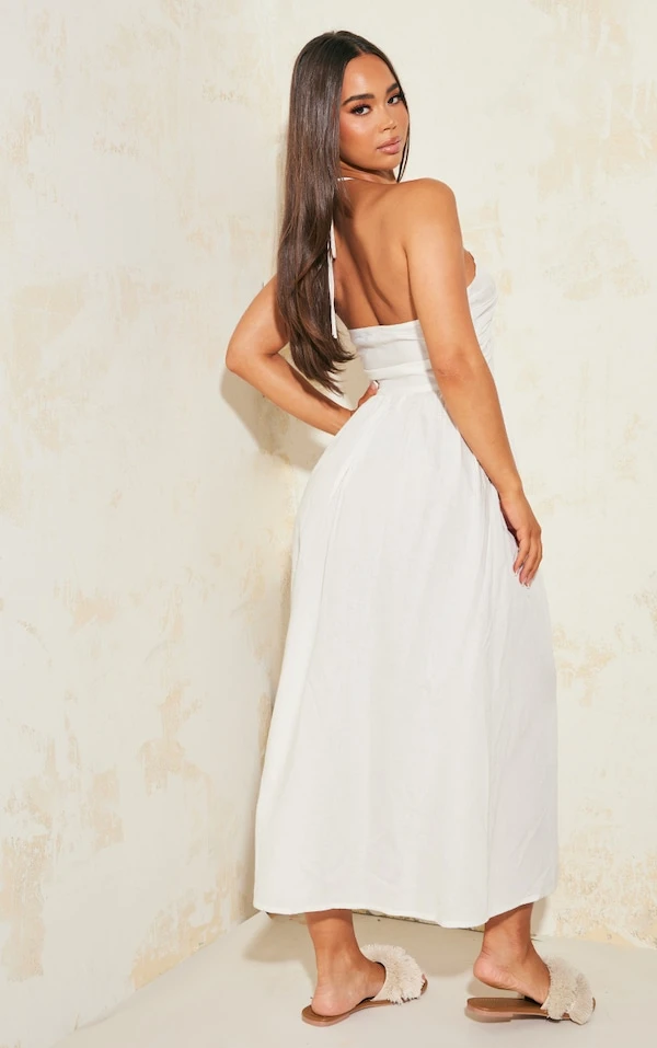 Robe Longue Blanche En Effet Lin à Dos Nu Et Décolleté 2 Robe Longue Blanche En Effet Lin à Dos Nu Et Décolleté – Image 2
