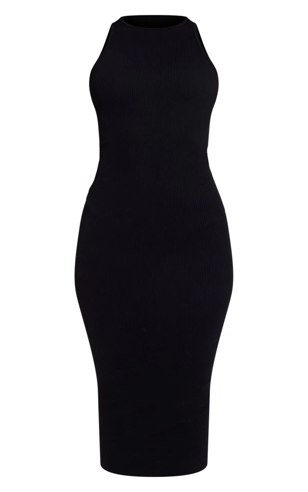 Robe Longue Côtelée Structurée Noire Détail Contours à Dos Nageur 4 Robe Longue Côtelée Structurée Noire Détail Contours à Dos Nageur – Image 4
