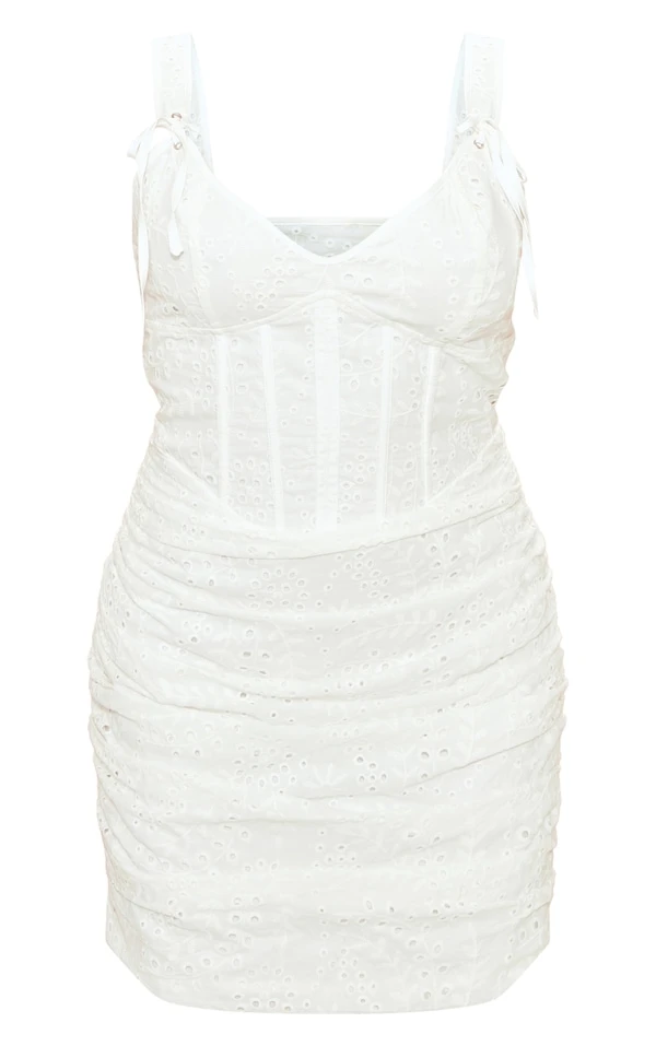 Robe Moulante En Broderie Blanche Froncée à Corset 5 Robe Moulante En Broderie Blanche Froncée à Corset – Image 5