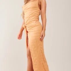 Robe Longue Texturée Orange à Col Bénitier Noué -Jupe Lumine Soldes Boutique b09cc4af58c024e4604811dbf5fe20b14a76f62a cnd7603 3