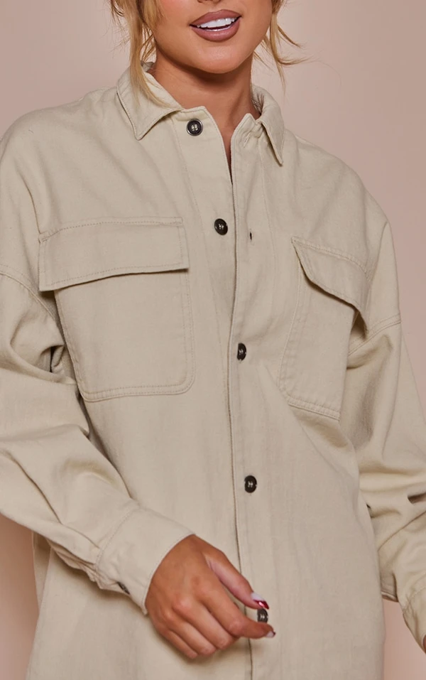 Robe Chemise Oversize En Jean Beige 4 Robe Chemise Oversize En Jean Beige – Image 4