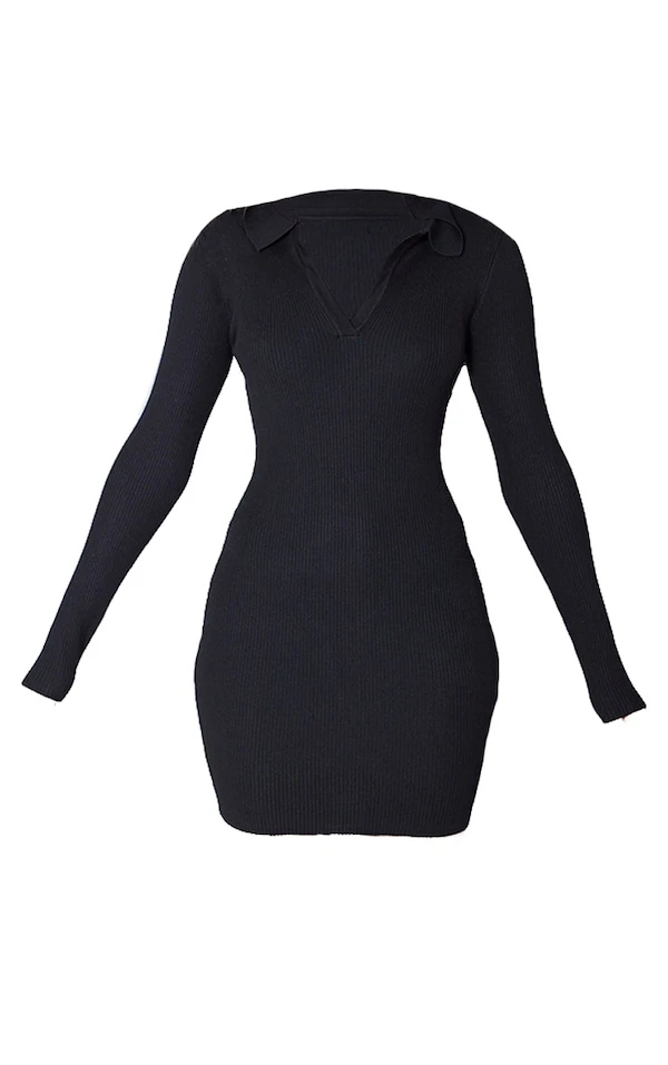 Mini Robe Moulante En Maille Tricot Côtelée Noire à Manches Longues 5 Mini Robe Moulante En Maille Tricot Côtelée Noire à Manches Longues – Image 5