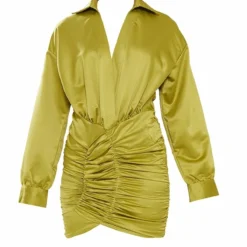 Robe Chemise Vert Olive Satinée à Décolleté Et Jupe Froncée -Jupe Lumine Soldes Boutique b0e7e5125425394255864dadcdb9ae88b6aba017 cnb7424 5