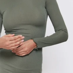 Robe Mi-longue Côtelée Kaki à Manches Longues Et Ourlet Légèrement Volanté -Jupe Lumine Soldes Boutique b15e2e2bdedb96dcf5197305e2c451fcdf4fec9c cnd4271 4