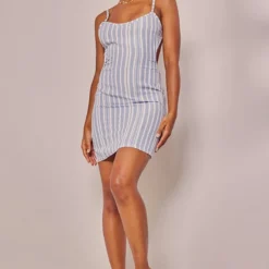 Robe T-shirt Droite En Effet Lin Bleu Découpé à Rayures Et Liens Noués Au Dos -Jupe Lumine Soldes Boutique b178deefdad9c5cd064e069e1dd4421c48b6aaac cne6484 3