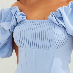 Robe Moulante Bleu Clair à Manches Bouffantes Et Corset Plissé -Jupe Lumine Soldes Boutique b1dec0880156a3c09c2305cdd35aba9fcb3f9c7b cnd8009 4