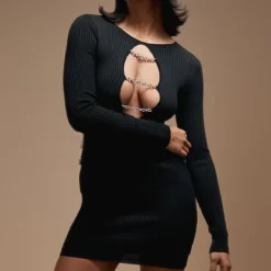 Mini Robe En Maille Tricot Noire à Chaînes Sur L'avant -Jupe Lumine Soldes Boutique b2027be90f7567d8d116455708f38a4c17ce3008 cnb6433 1