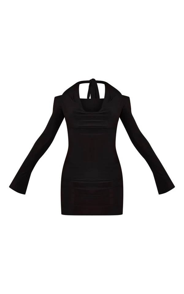 Robe Très Moulante Noire à Col Bénitier Et Manches Longues 5 Robe Très Moulante Noire à Col Bénitier Et Manches Longues – Image 5