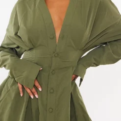 Robe Chemise Oversize Plissée En Maille Tissée Kaki -Jupe Lumine Soldes Boutique b2b6035fc3b13efc22b3aac4732bb38162a050d8 cna4955 4