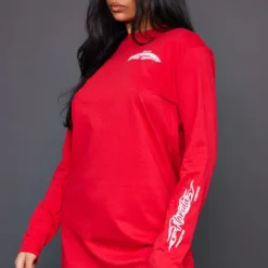 Robe T-shirt Rouge Délavé à Imprimé Motorcross