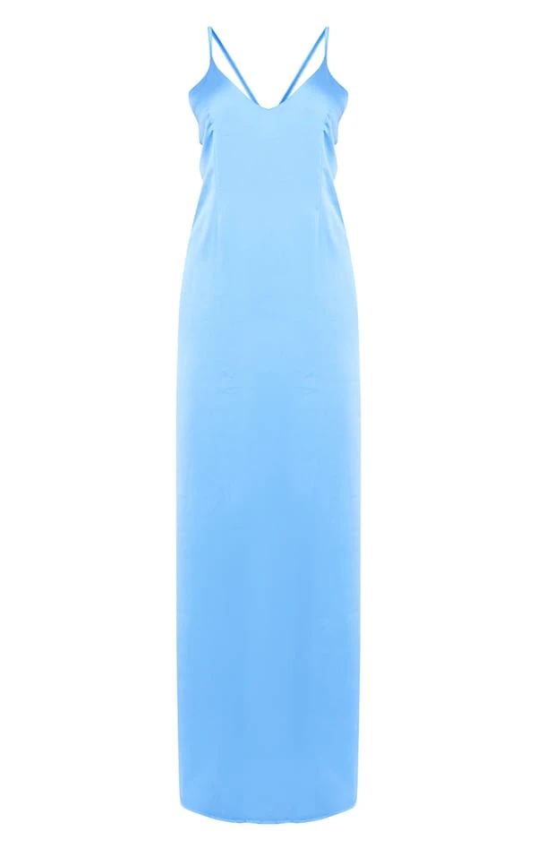 Robe Longue Fendue Bleue à Bretelles 4 Robe Longue Fendue Bleue à Bretelles – Image 4