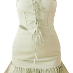 Robe Droite Volantée Vert Sauge à Corset Lacé -Jupe Lumine Soldes Boutique b496753b86e223ee0ec6c63d5c5e80dbdff453c9 cnd2346 5