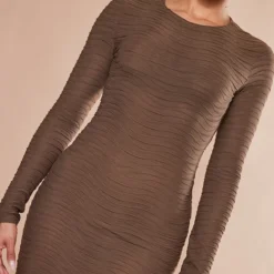 Robe Moulante Texturée Espresso à Manches Longues Et Col Ras -Jupe Lumine Soldes Boutique b4a413531b689332c7fe9a14c91ebeb7bc0de603 cnb9615 4