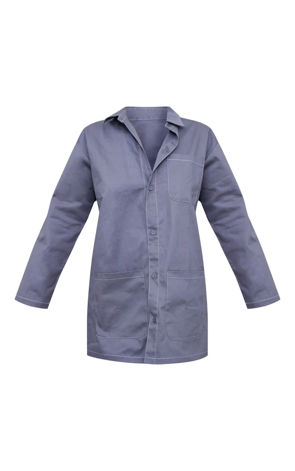 Robe Chemise Gris Anthracite à Coutures Contrastantes Et Poches Cargo 5 Robe Chemise Gris Anthracite à Coutures Contrastantes Et Poches Cargo – Image 5