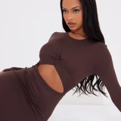 Robe Longue En Jersey Chocolat Découpée à Noeud -Jupe Lumine Soldes Boutique b6df27d9b56883f4dc8f75b211803cbed873665c cnc9053 4