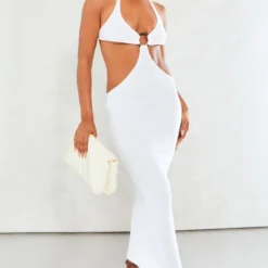 Robe Longue En Maille Tricot Blanche à Anneau