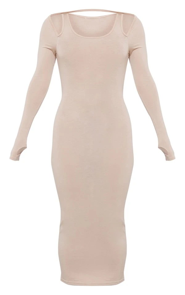 Robe Mi-longue En Jersey Gris Pierre à Bretelles Et Manches Longues 5 Robe Mi-longue En Jersey Gris Pierre à Bretelles Et Manches Longues – Image 5