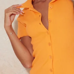 Robe Moulante Orange Vif Côtelée à Col Et Ourlet Ondulé -Jupe Lumine Soldes Boutique b808a1c42f527404cab1f83772da0c7dff298a9a cmz2113 5
