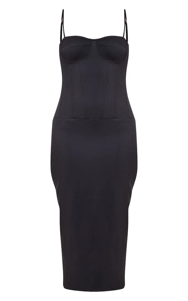 Robe Longue Tissée Noire à Détail Corset Et Bretelles 5 Robe Longue Tissée Noire à Détail Corset Et Bretelles – Image 5