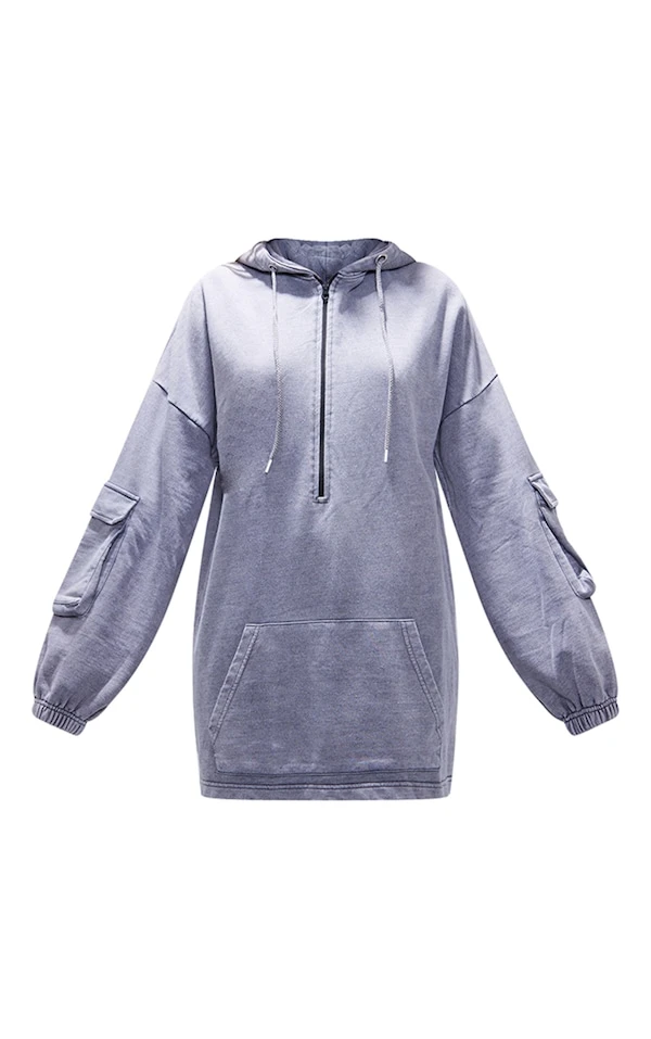 Robe Sweat Noir Javélisé Oversize à Demi-zip 5 Robe Sweat Noir Javélisé Oversize à Demi-zip – Image 5