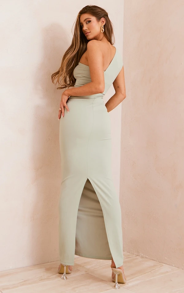 Robe Longue Vert Sauge à Bretelle Asymétrique 2 Robe Longue Vert Sauge à Bretelle Asymétrique – Image 2