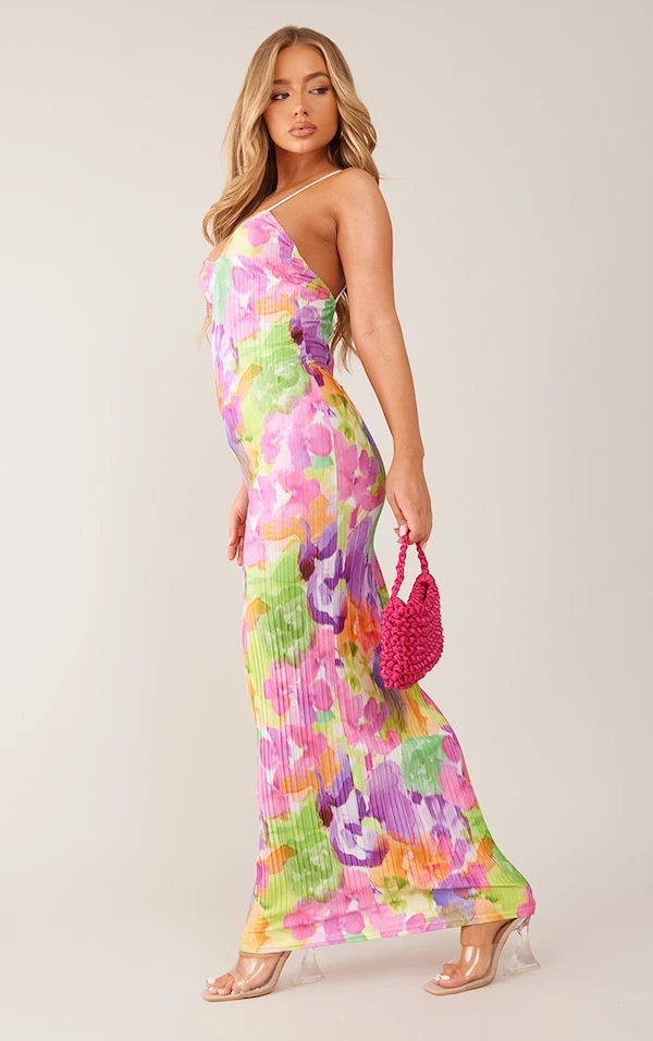 Logic Robe Longue Multicolore Fleurie Plissée à Bretelles Et Dos échancré 3 Logic Robe Longue Multicolore Fleurie Plissée à Bretelles Et Dos échancré – Image 3