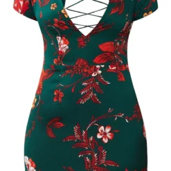 Robe Moulante Vert émeraude Florale Volantée Avec Croisillons Au Dos -Jupe Lumine Soldes Boutique b91855f2c573f49095a738a0812243dc0779619f clv6251 6