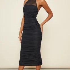 Robe Mi-longue En Mesh Noir Froncée à Armatures Et Col Montant -Jupe Lumine Soldes Boutique b96c9e6666f39abc9b74f58a70036532d4e61e21 cnd0024 3