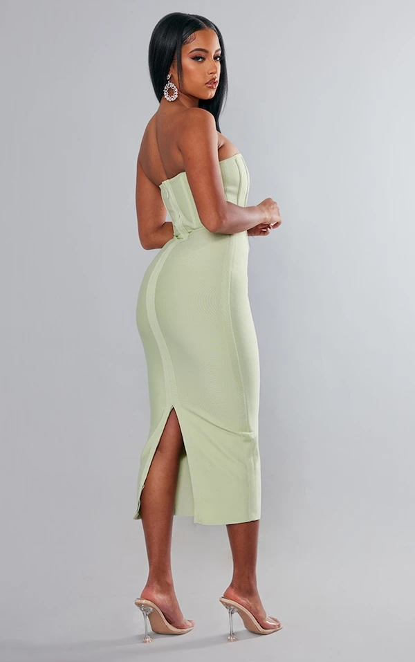 Robe Mi-longue Sauge à Détail Corset Bandage 2 Robe Mi-longue Sauge à Détail Corset Bandage – Image 2