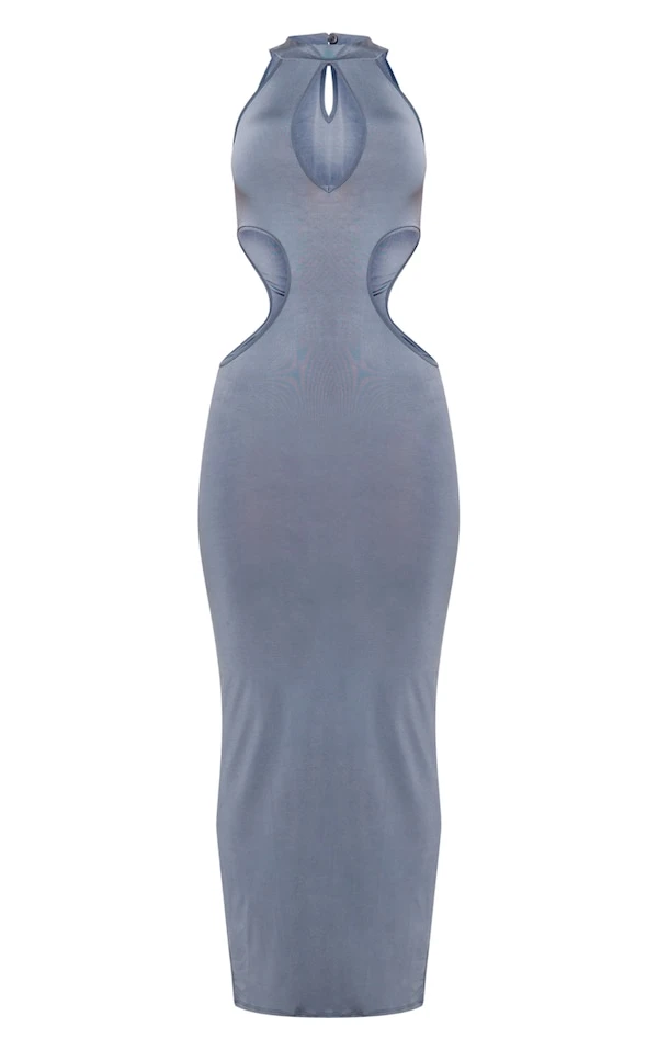 Robe Longue Moulante Gris Anthracite à Dos Nageur Et Découpes Multiples 5 Robe Longue Moulante Gris Anthracite à Dos Nageur Et Découpes Multiples – Image 5