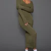 Robe Mi-longue Vert Sauge Kaki En Jersey à Noeud Sous Le Buste