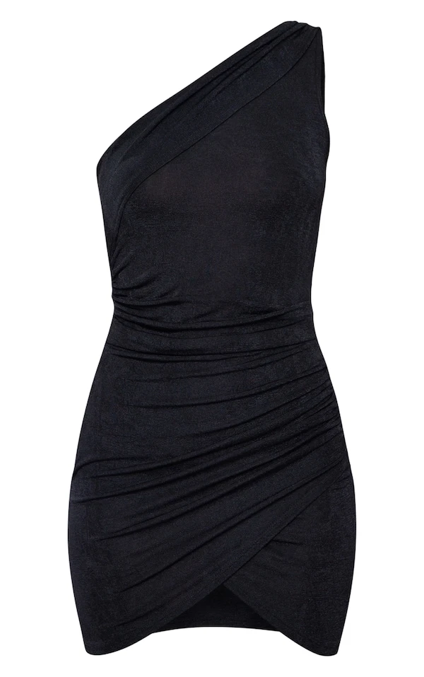 Robe Moulante Asymétrique Noire En Acétate Froncée 5 Robe Moulante Asymétrique Noire En Acétate Froncée – Image 5