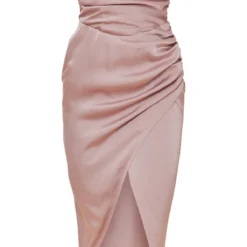 Robe Bustier Mi-longue Satinée Taupe à Détail Froncé -Jupe Lumine Soldes Boutique bab749b123610ce4bf3a4de5ac007980850f0ca4 cnd0012 5