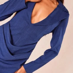 Robe Blazer Effet Lin Drapé Bleu Foncé -Jupe Lumine Soldes Boutique babf17767406b61aed27537648c0546aa364f596 cne1539 4