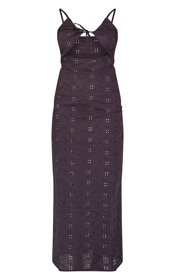 Robe Longue Brodée Noire à Devant Noué 5 Robe Longue Brodée Noire à Devant Noué – Image 5