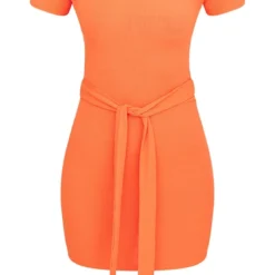Robe T-shirt Côtelée Orange Nouée à La Taille -Jupe Lumine Soldes Boutique bafe2b9fc048e37a2ef281145da1e1f97777109f cmz2083 6