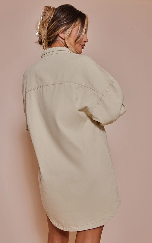 Robe Chemise Oversize En Jean Beige 2 Robe Chemise Oversize En Jean Beige – Image 2