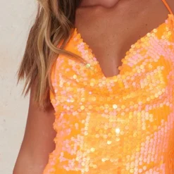 Robe Moulante En Sequins Orange à Dos Nu Et Col Bénitier -Jupe Lumine Soldes Boutique bcb35d51fc8e1e7a750020a87c4bda9a65579a56 cmz2165 5