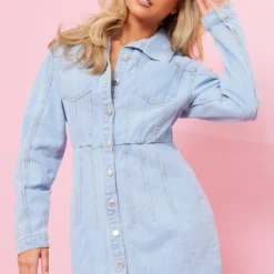 Robe En Jean Bleu Clair Délavé Cintrée à Détail Coutures -Jupe Lumine Soldes Boutique bcfd94d65b7181a9828c79fdb2f6c354c8a34e2e cnc5724 3