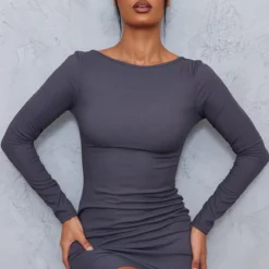 Robe Moulante Côtelée Gris Anthracite à Dos Lacé Et Manches Longues 6 Robe Moulante Côtelée Gris Anthracite à Dos Lacé Et Manches Longues -Jupe Lumine Soldes Boutique bd92c67234327992186c62cc6f992fd5be5f2490 cnc5777 2