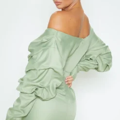 Robe Moulante Vert Sauge Froncée à épaules Dégagées -Jupe Lumine Soldes Boutique bd998372865770cb868b81beee874ec958825dff CMC5353 3