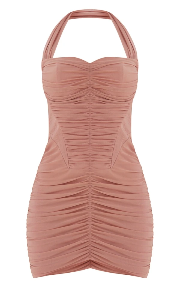 Robe Moulante Très Froncée En Mesh Rose Profond à Corset Et Dos Nu 5 Robe Moulante Très Froncée En Mesh Rose Profond à Corset Et Dos Nu – Image 5