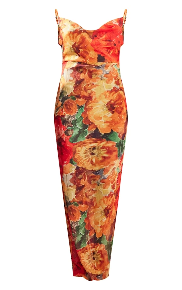 Robe Longue Lacée Dans Le Dos Orange Fleurie En Mousseline De Soie Transparente 5 Robe Longue Lacée Dans Le Dos Orange Fleurie En Mousseline De Soie Transparente – Image 5