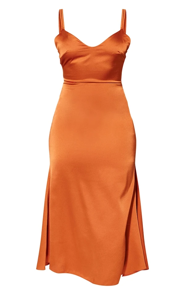 Robe Longue Satinée Rouille à Doubles Bretelles Nouée Dans Le Dos 4 Robe Longue Satinée Rouille à Doubles Bretelles Nouée Dans Le Dos – Image 4