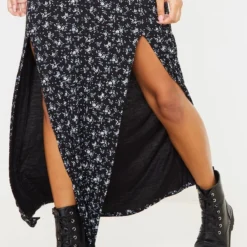 Robe Très Longue Noire Fendue à Imprimé Petites Fleurs -Jupe Lumine Soldes Boutique be691a8787d7f4ee184dfb176ca65e47b932f3a3 cmf6769 5