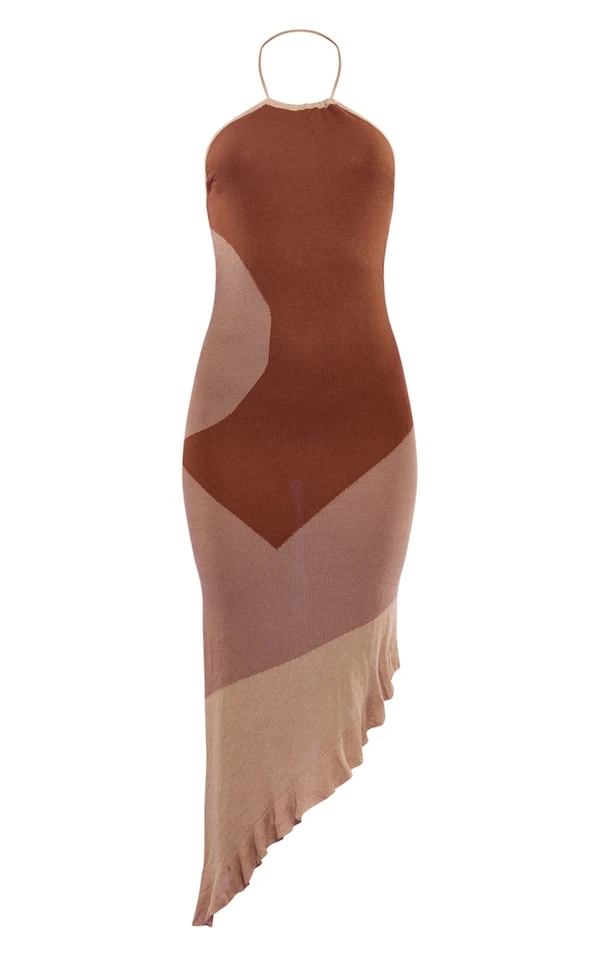 Robe Longue Asymétrique En Maille Tricot Gris Pierre Contrastante 5 Robe Longue Asymétrique En Maille Tricot Gris Pierre Contrastante – Image 5