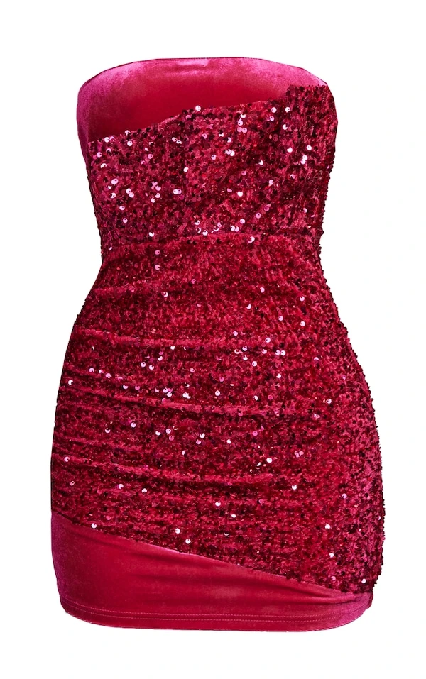 Robe Bustier Moulante En Velours Rose Vif à Sequins 5 Robe Bustier Moulante En Velours Rose Vif à Sequins – Image 5